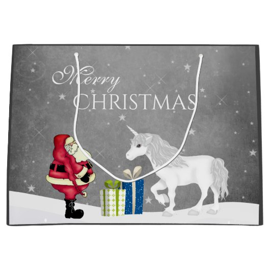 かわいいサンタと一角獣メリークリスマス ラージペーパーバッグ (正面)
