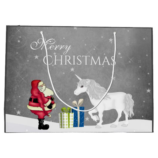かわいいサンタと一角獣メリークリスマス ラージペーパーバッグ (裏面)