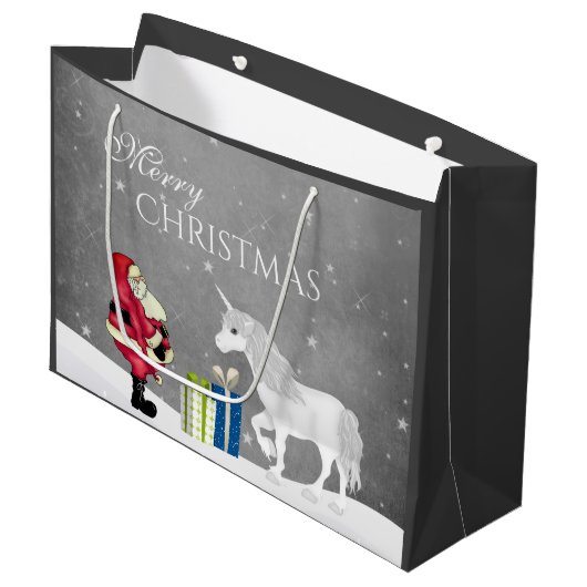 かわいいサンタと一角獣メリークリスマス ラージペーパーバッグ (正面アングル)