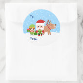 かわいいサンタと小妖精や小人とトナカイ ラウンドシール (バッグ)