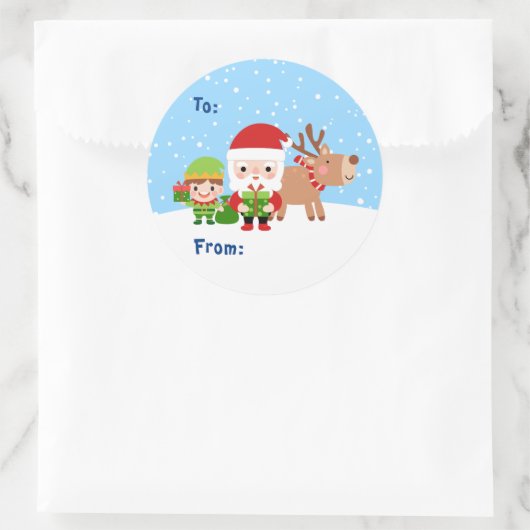 かわいいサンタと小妖精や小人とトナカイ ラウンドシール (バッグ)