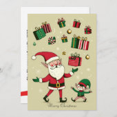 かわいいサンタと小妖精や小人パーソナライズされたクリスマス シーズンカード (正面/裏面)