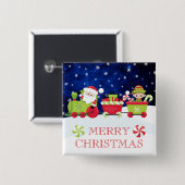かわいいサンタと小妖精や小人列車メリークリスマス 缶バッジ (正面&裏面)