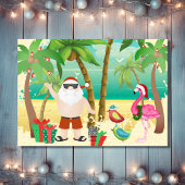 かわいいサンタと熱帯鳥のビーチクリスマス シーズンカード