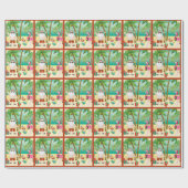 かわいいサンタと熱帯鳥のビーチクリスマス ラッピングペーパー (フラット)