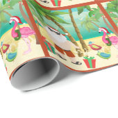 かわいいサンタと熱帯鳥のビーチクリスマス ラッピングペーパー (ロールコーナー)