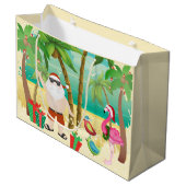 かわいいサンタと熱帯鳥のビーチクリスマス ラージペーパーバッグ (正面アングル)