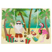 かわいいサンタと熱帯鳥のビーチクリスマス ラージペーパーバッグ (裏面)