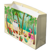 かわいいサンタと熱帯鳥のビーチクリスマス ラージペーパーバッグ (裏面アングル)