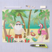 かわいいサンタと熱帯鳥のビーチクリスマス 薄葉紙 (クラフト)