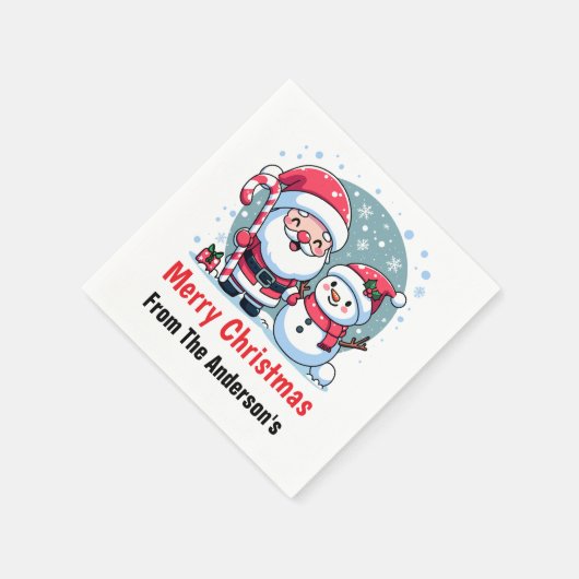 かわいいサンタと雪だるまのクリスマスカスタム スタンダードカクテルナプキン (角)