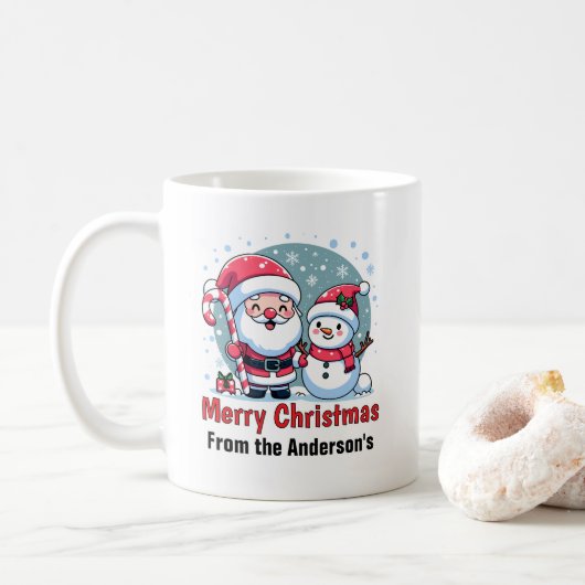 かわいいサンタと雪だるまクリスマスカスタム コーヒーマグカップ (ドーナツ)