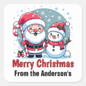 かわいいサンタと雪だるまクリスマスカスタム スクエアシール (正面)