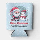 かわいいサンタと雪だるまクリスマスカスタム 缶クーラー (正面)