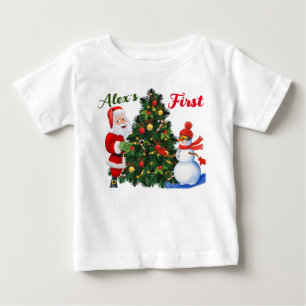 かわいいサンタと雪だるまクリスマスTシャツ ベビーTシャツ