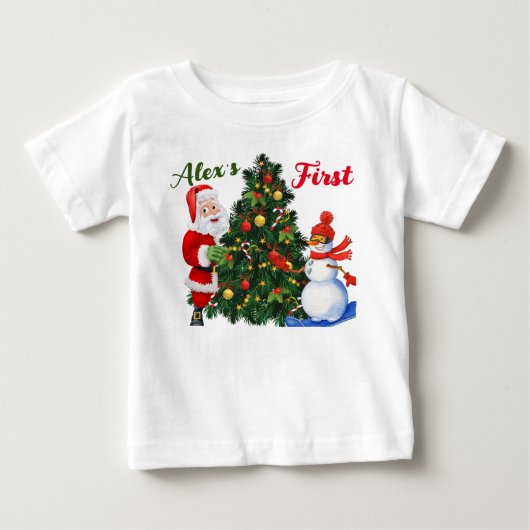 かわいいサンタと雪だるまクリスマスTシャツ ベビーTシャツ (正面)