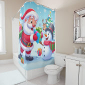 かわいいサンタと雪だるま シャワーカーテン (インサイチュ)