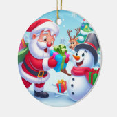 かわいいサンタと雪だるま セラミックオーナメント (左)
