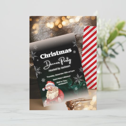 かわいいサンタと雪の結晶テーマ – クリスマスパーティー 招待状 (スタンド正面)
