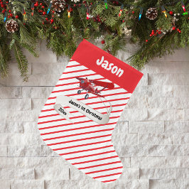 かわいいサンタと飛行機,はじめてのクリスマス,パーソナライズ ラージクリスマスストッキング