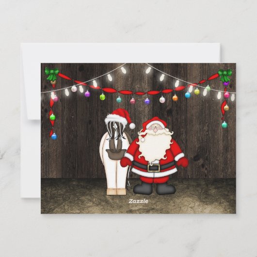 かわいいサンタと馬の納屋メリークリスマスフラット シーズンカード (裏面)