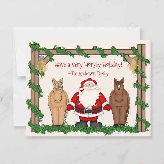 かわいいサンタと馬メリークリスマスホリデー シーズンカード (裏面)