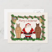 かわいいサンタと馬メリークリスマスホリデー シーズンポストカード (正面/裏面)