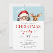 かわいいサンタと鹿のクリスマスパーティ招待状 招待状 (正面)