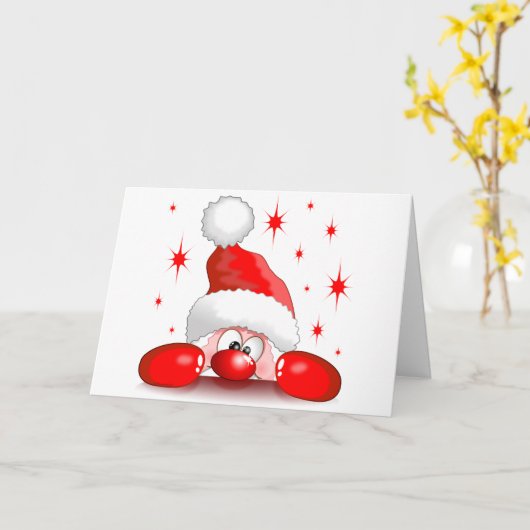 かわいいサンタのぞき見キャラクター カード (黄色い花)