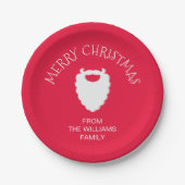 かわいいサンタのひげ赤メリークリスマス ペーパープレート (正面)