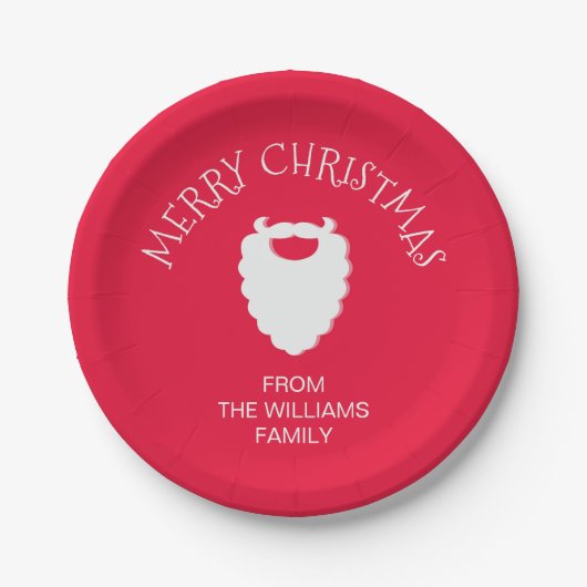 かわいいサンタのひげ赤メリークリスマス ペーパープレート (正面)