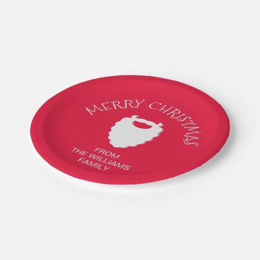 かわいいサンタのひげ赤メリークリスマス ペーパープレート (アングル)