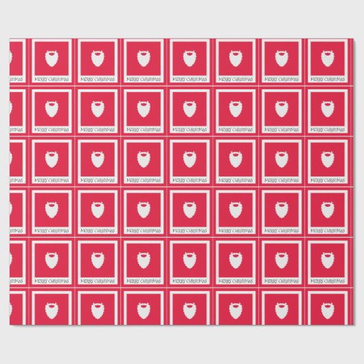 かわいいサンタのひげ赤メリークリスマス ラッピングペーパー (フラット)
