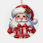 かわいいサンタのクリスマスギフト名前と日付を追加 セラミックオーナメント (正面)