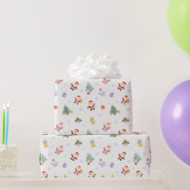 かわいいサンタのクリスマスツリーホリデーラッピングペーパー ラッピングペーパー