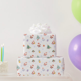かわいいサンタのクリスマスツリーホリデーラッピングペーパー ラッピングペーパー