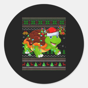 かわいいサンタのクリスマスツリー柄セーター 亀 ラウンドシール