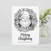 かわいいサンタのクリスマスリースぬりえのホリデーカード シーズンカード (スタンド正面)