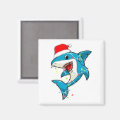 かわいいサンタのシャーククリスマスライトスススクエアマグネット マグネット (正面/裏面)