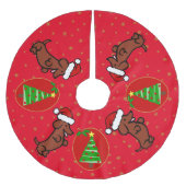 かわいいサンタのダックスフントのクリスマスツリーのスカート ブラッシュドポリエステルツリースカート (正面)