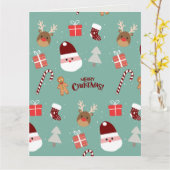 かわいいサンタのトナカイ甘いジンジャーブレッド カード (黄色い花)