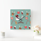 かわいいサンタのトナカイ甘いジンジャーブレッド スクエア壁時計 (ホーム)