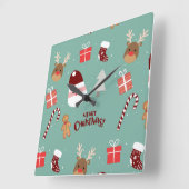 かわいいサンタのトナカイ甘いジンジャーブレッド スクエア壁時計 (傾斜)