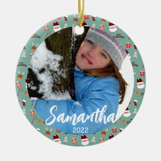 かわいいサンタのトナカイ甘いジンジャーブレッド セラミックオーナメント (正面)