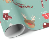 かわいいサンタのトナカイ甘いジンジャーブレッド ラッピングペーパー (ロールコーナー)
