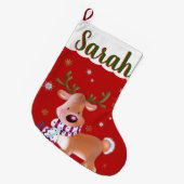 かわいいサンタのトナカイ ラージクリスマスストッキング (正面 (吊り時))