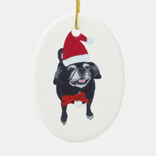 かわいいサンタのパグ犬のクリスマスオーナメント セラミックオーナメント