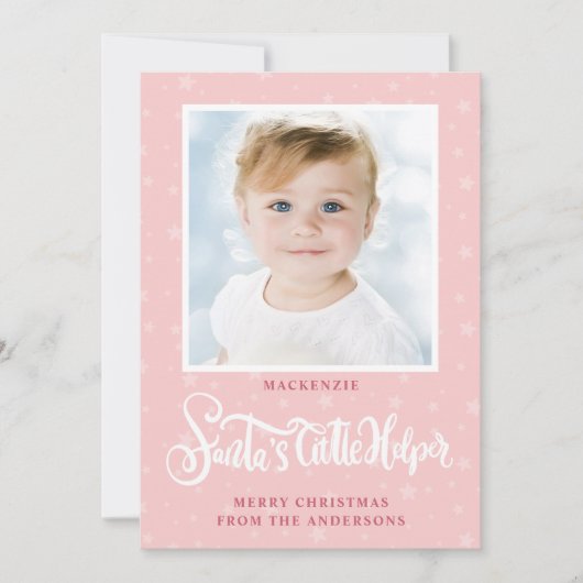 かわいいサンタのヘルパー小さな女の子クリスマスフォト シーズンカード (正面)