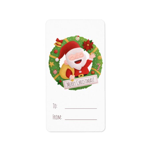 かわいいサンタのリースのクリスマスギフト用ラベル ラベル (正面)