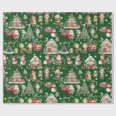 かわいいサンタのワークショップのエルフのクリスマスデコパージュ ラッピングペーパー (フラット)